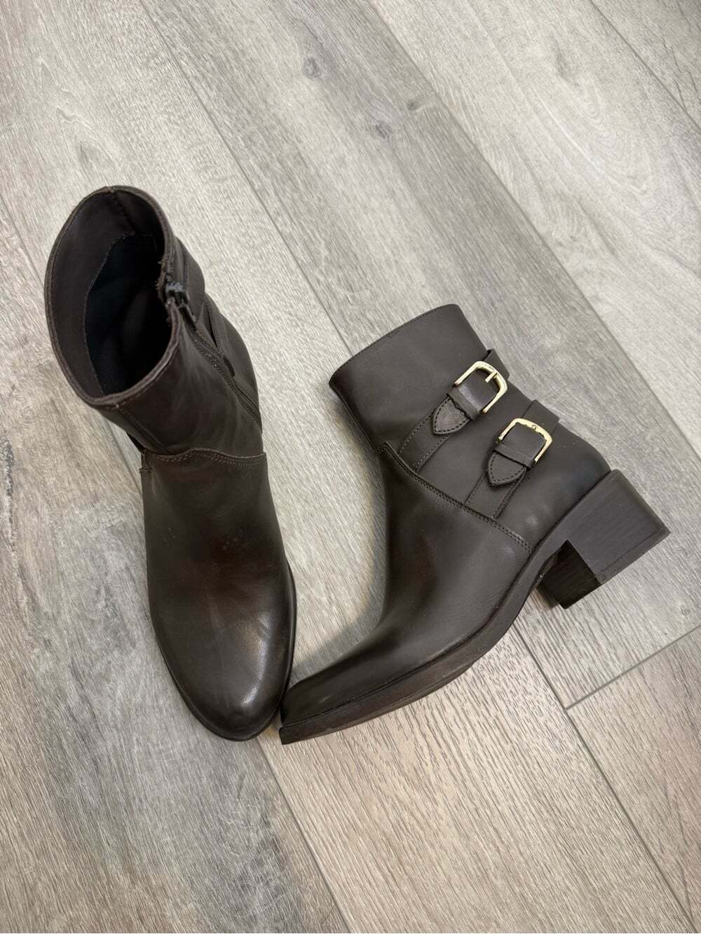 Emanuele Crasto Buckle Leather Boots brown ankle moto size 39